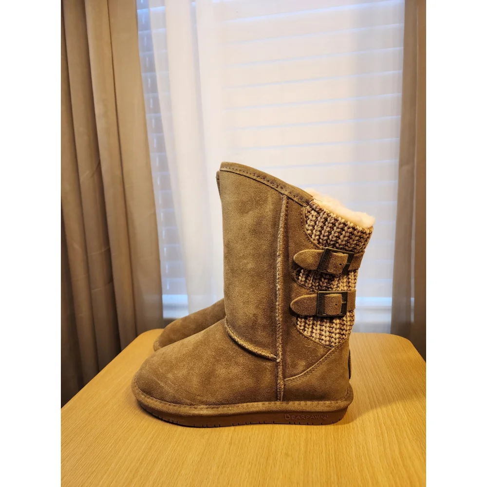 Bearpaw Classic Casual Cozy Fur Lined Leather Sweater Knit Winter Boots 7 WIDE